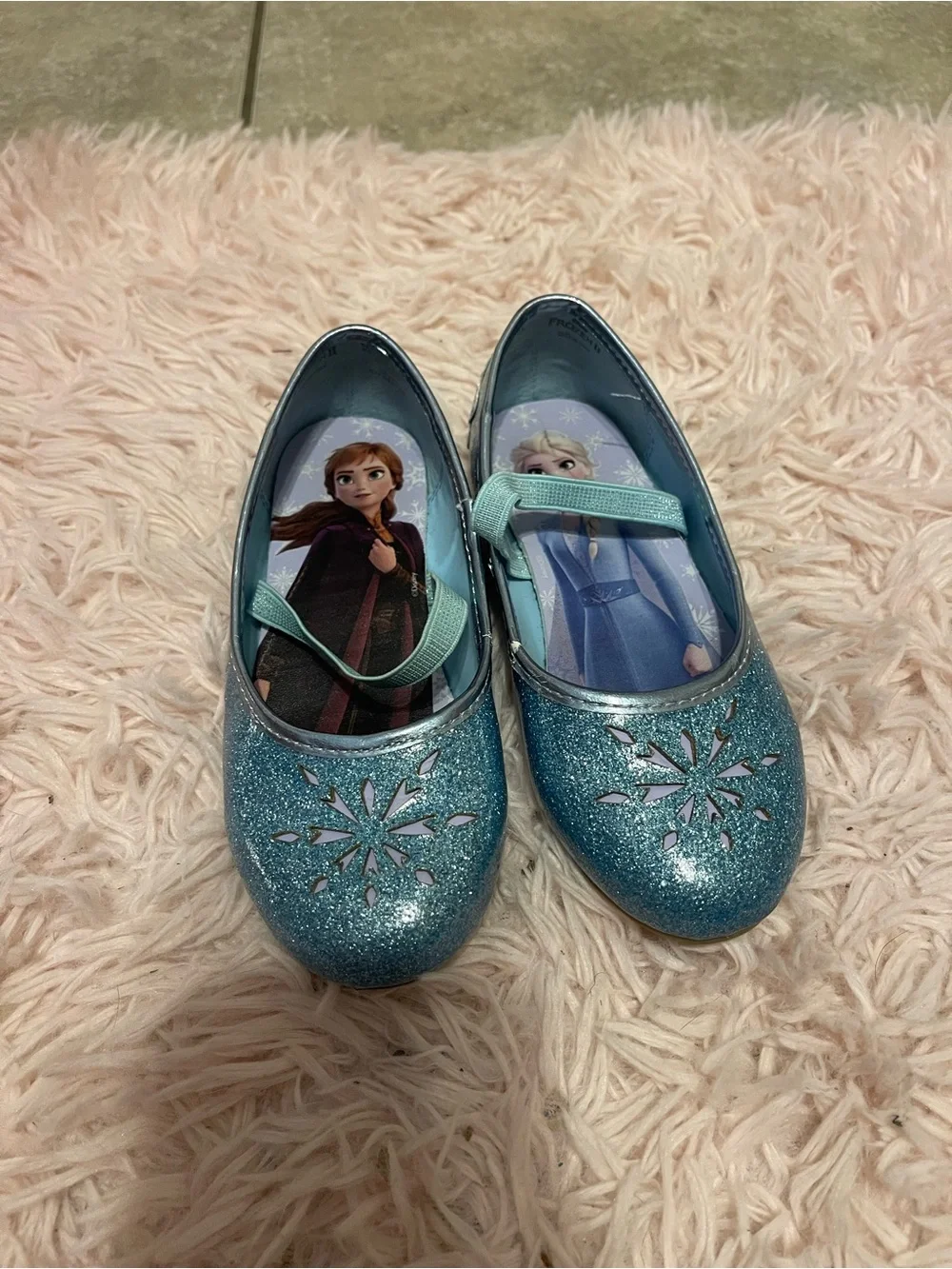 Disney Glitter Blue Frozen Mary Jane Shoes with Anna & Elsa